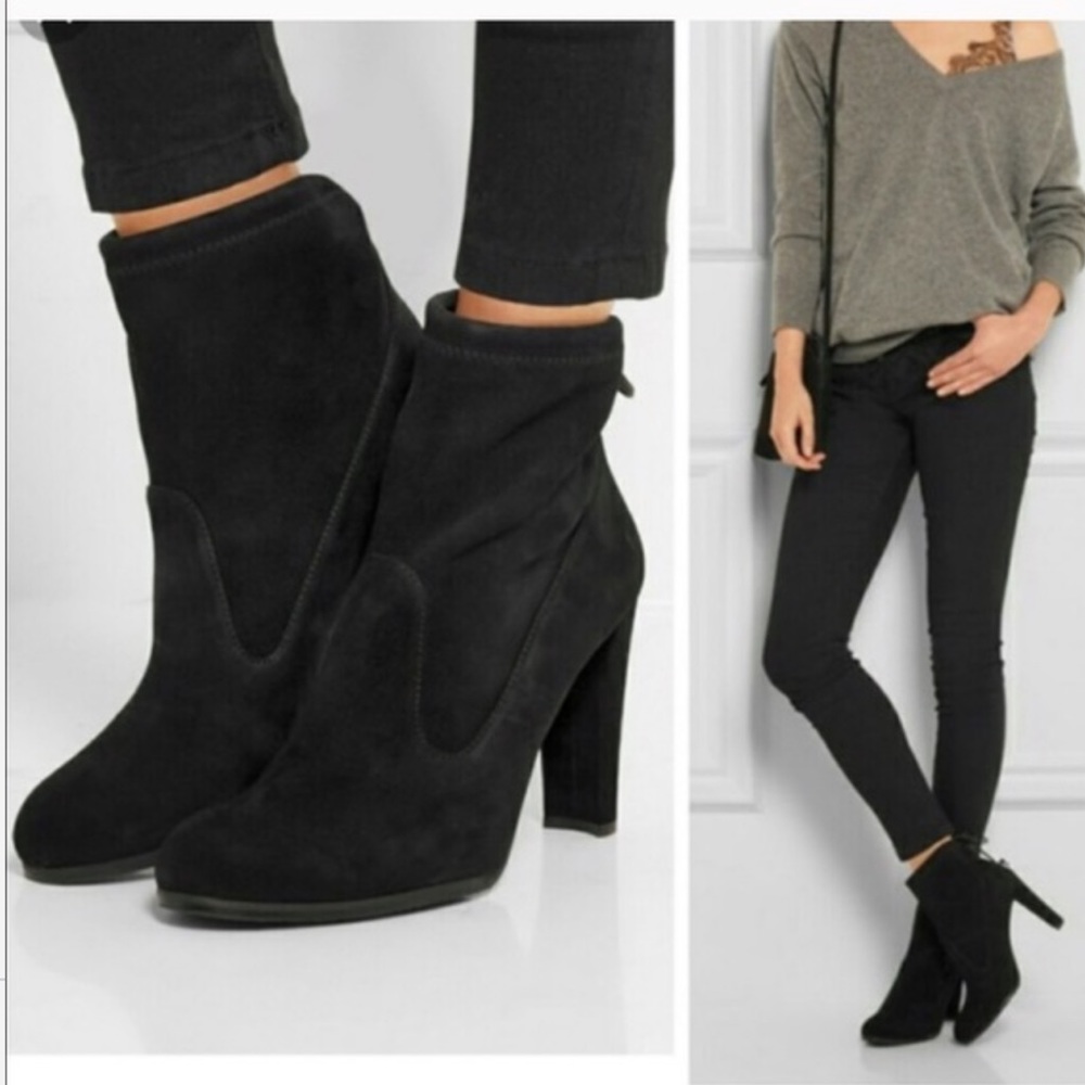 Stuart Weitzman Black Stretch Suede Glove Booties 7.5